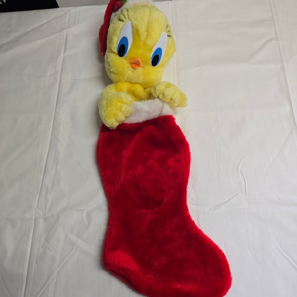 Vintage Warner Bros Tweety Bird‎ Christmas Stocking Red Plush 90s Decor